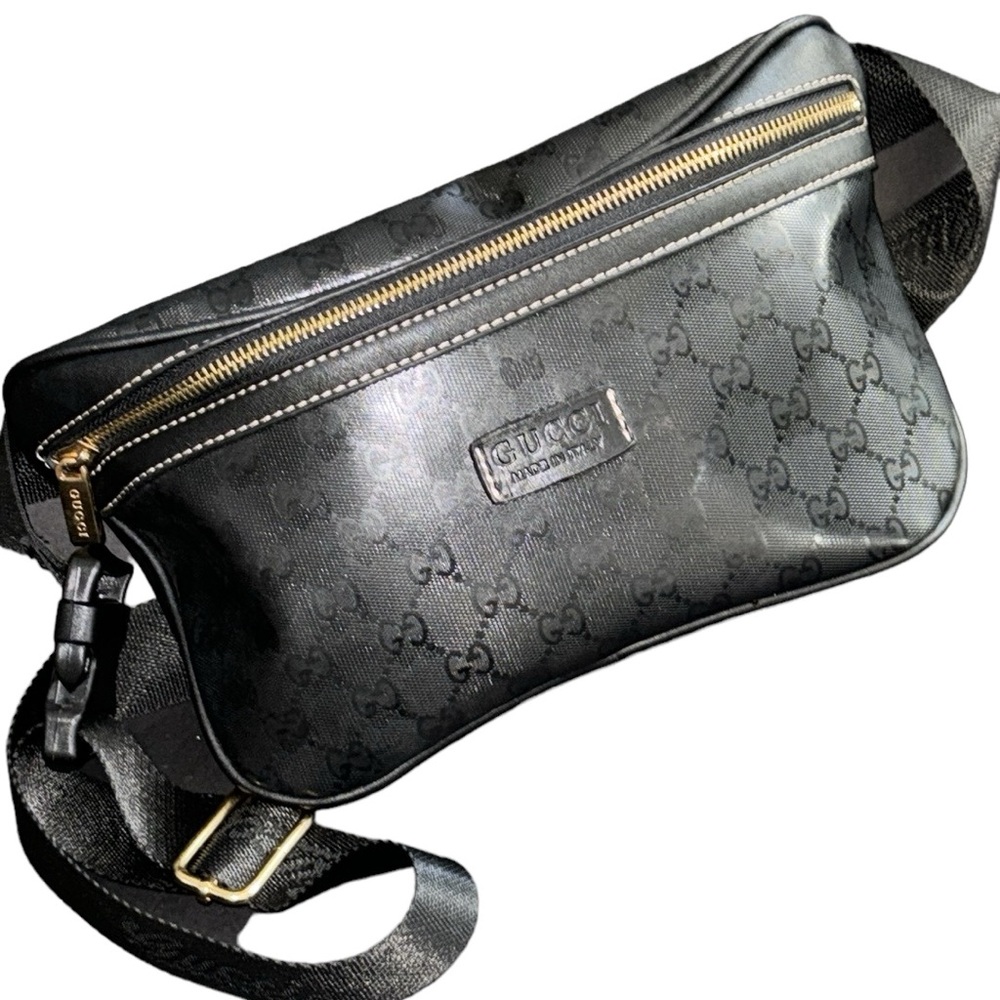 Gucci Black Monogram Belt Bag with Gold Hardware